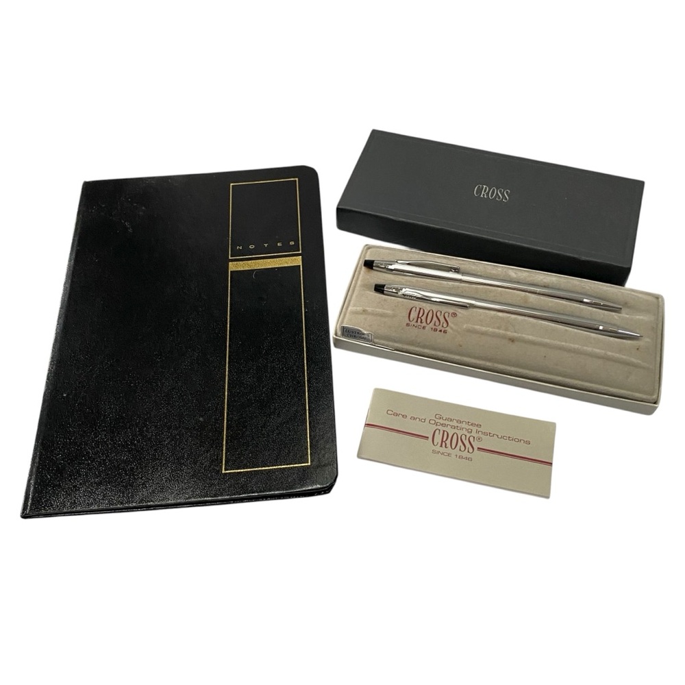 Vintage Cross Chrome Pen Pencil Set 350105 + Royal Notebook Folder Holder binder